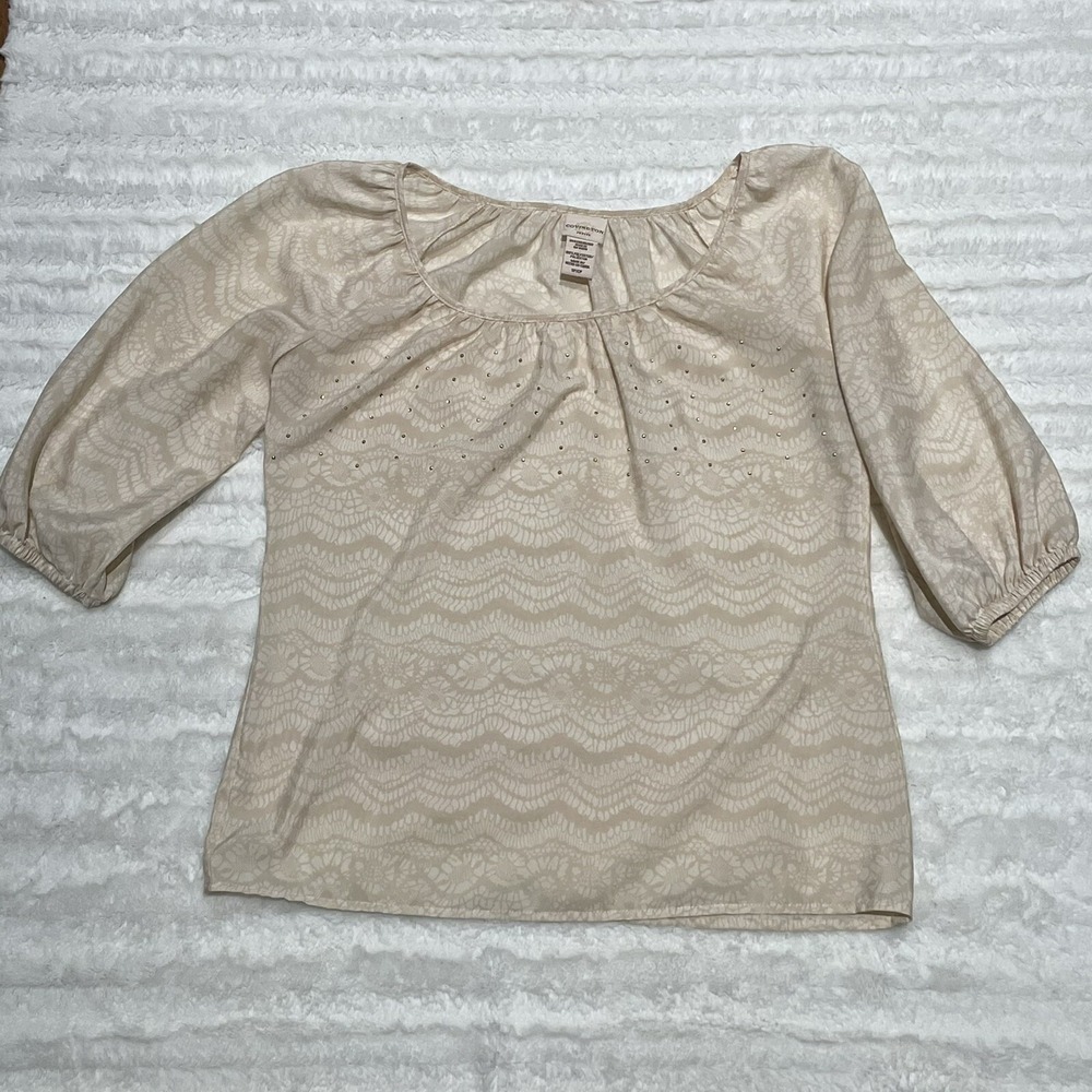 Covington Embellished Top 3/4 Sleeve Size Petite Small S Tan